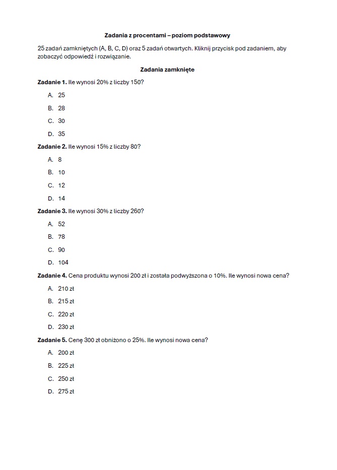 zadania z procentami
